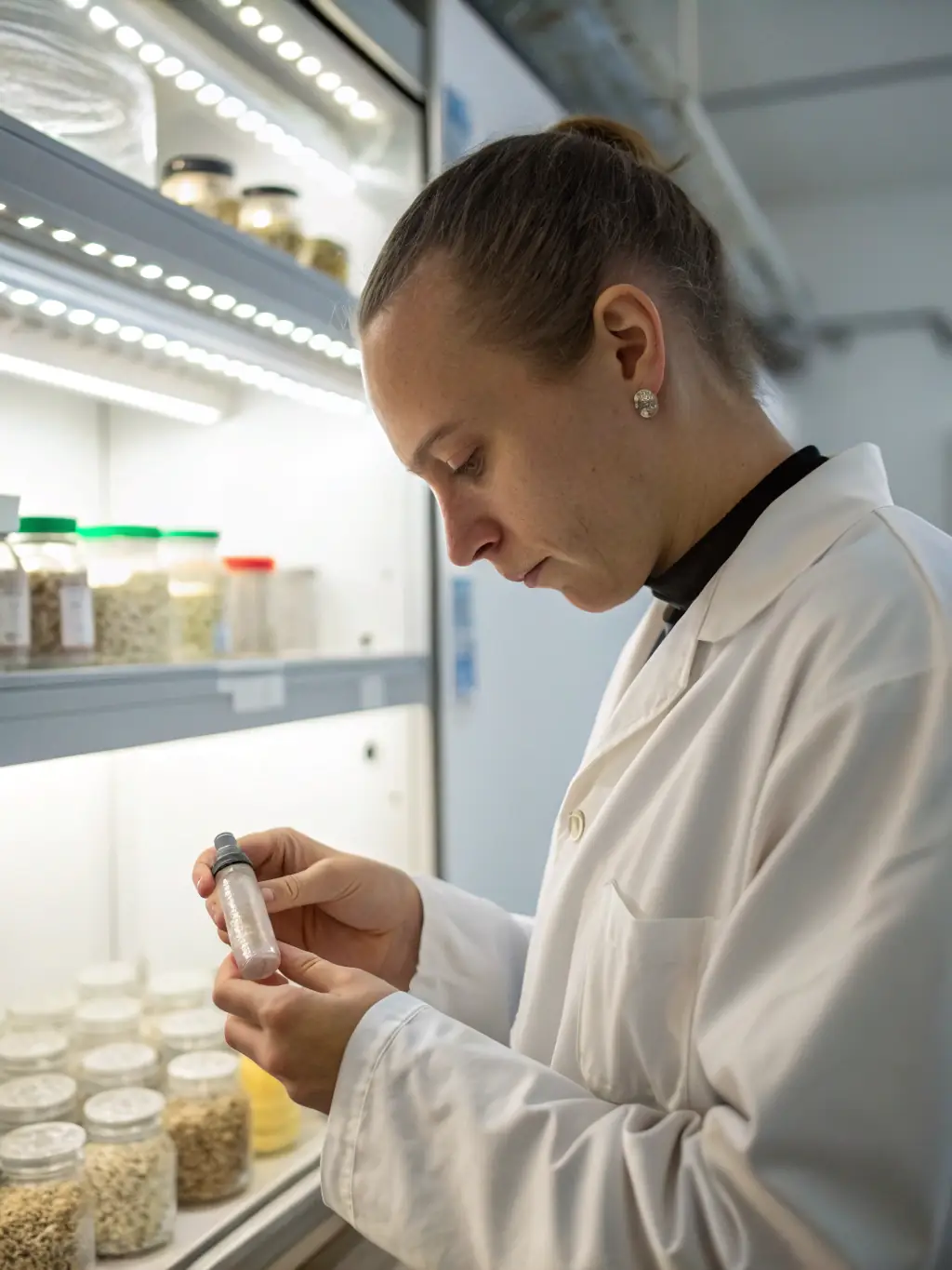 A technician in a lab coat testing the quality of a petroleum sample, highlighting the company's commitment to quality control.