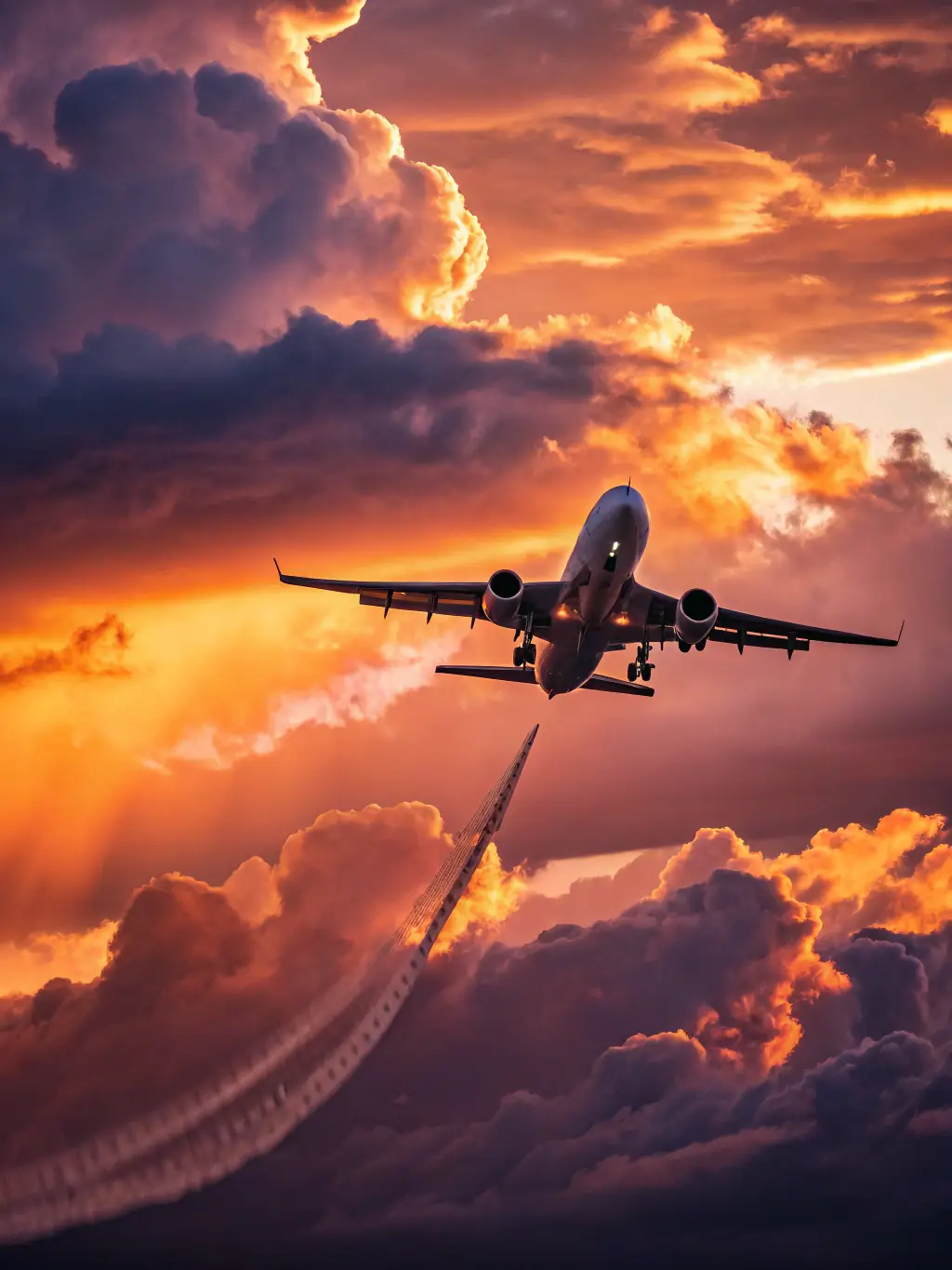 An aerial shot of a commercial airplane taking off, with a focus on the clean exhaust, symbolizing the advanced jet fuel provided by LLP "STANDARD PETROLEUM & Co".